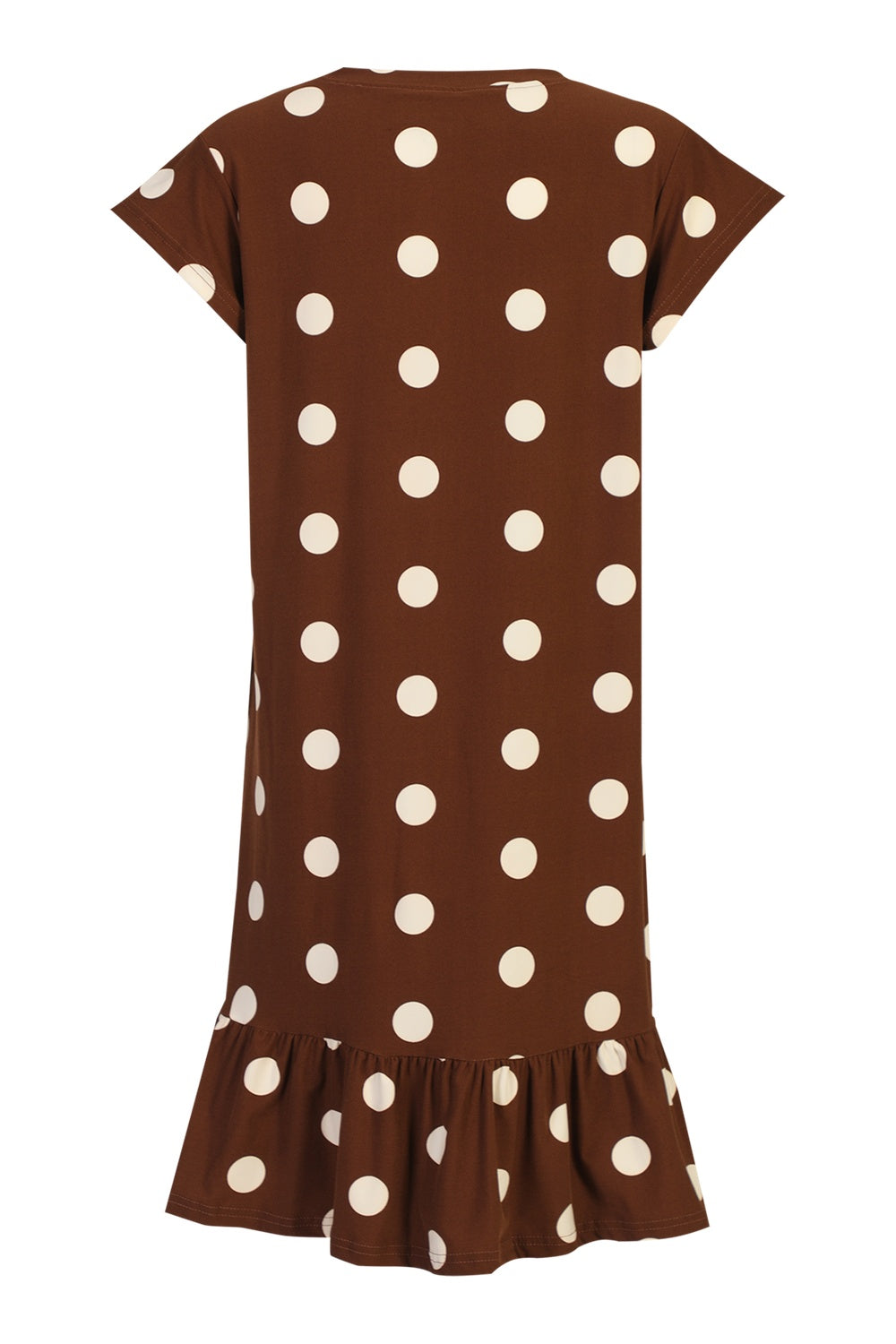 Abito T-shirt Alma con volant | marrone a pois color crema| Liberte|