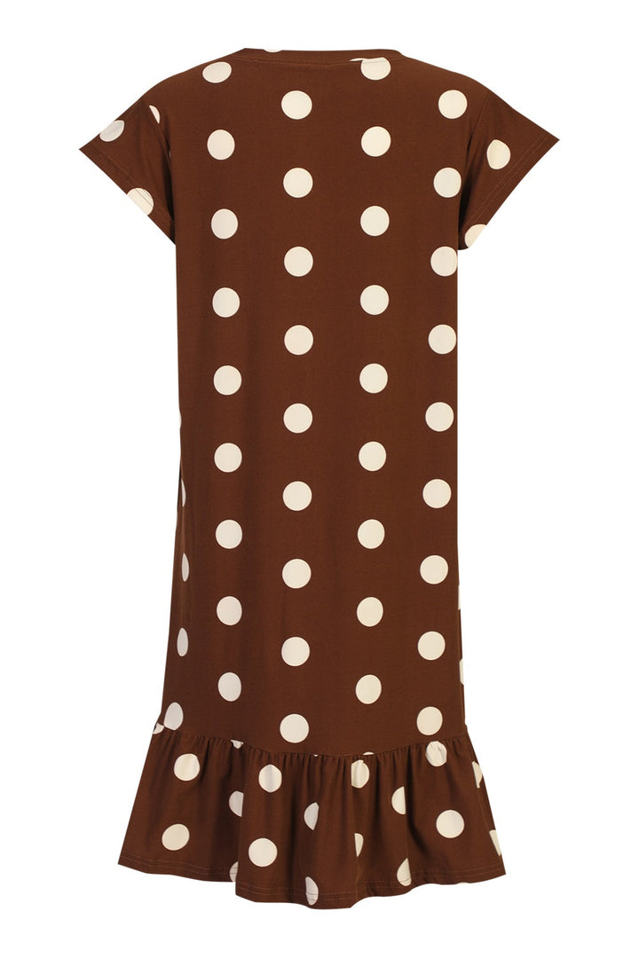 Abito T-shirt Alma con volant | marrone a pois color crema| Liberte|
