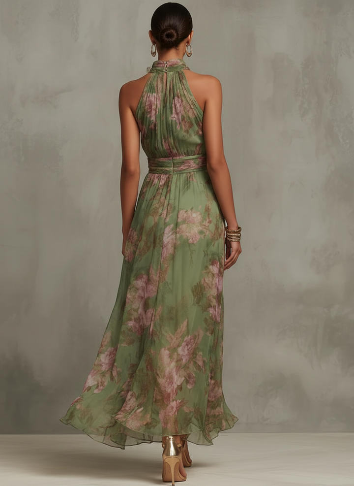 Livia | Abito lungo a fiori con scollo all'americana