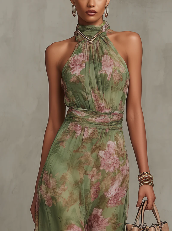 Livia | Abito lungo a fiori con scollo all'americana