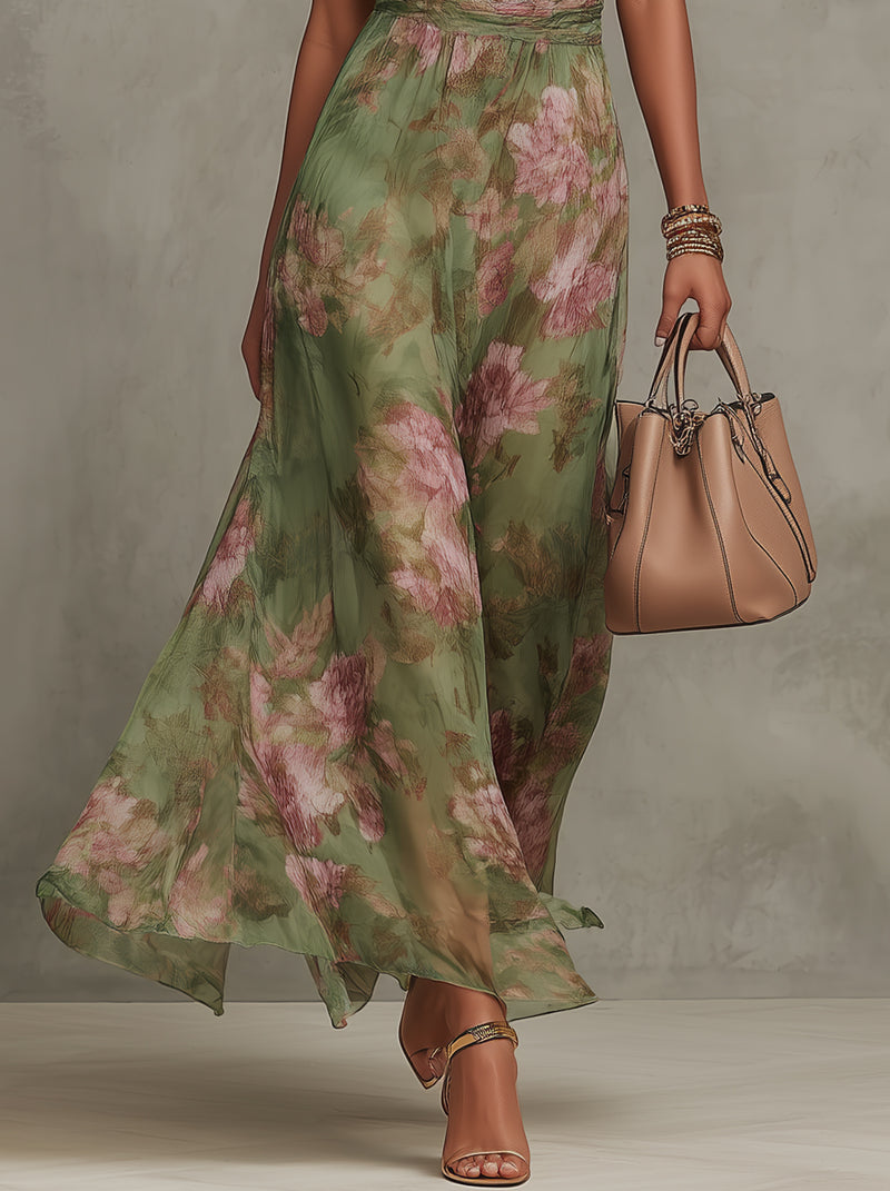 Livia | Abito lungo a fiori con scollo all'americana