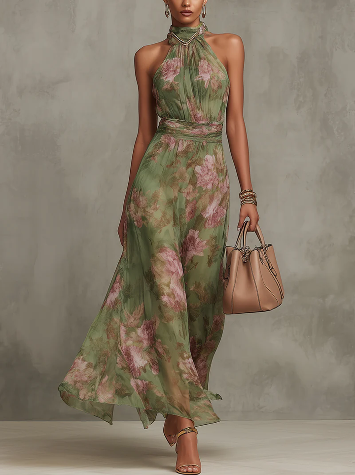 Livia | Abito lungo a fiori con scollo all'americana