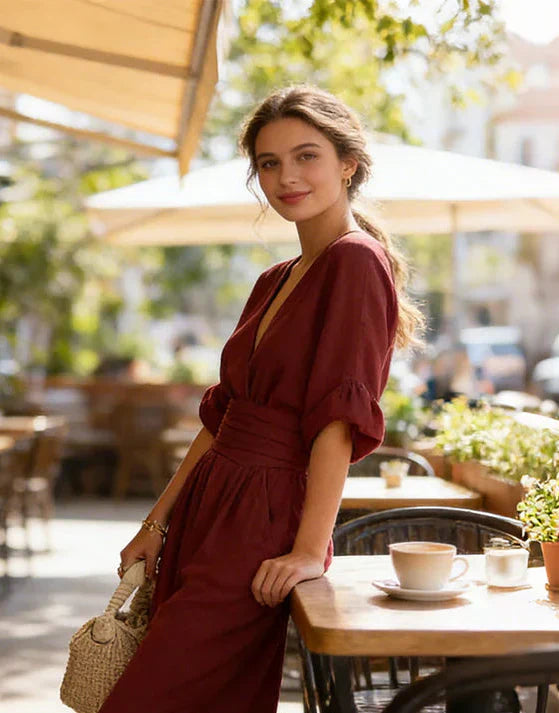 Daniela – Tuta elegante con scollo a V e pantaloni a gamba larga